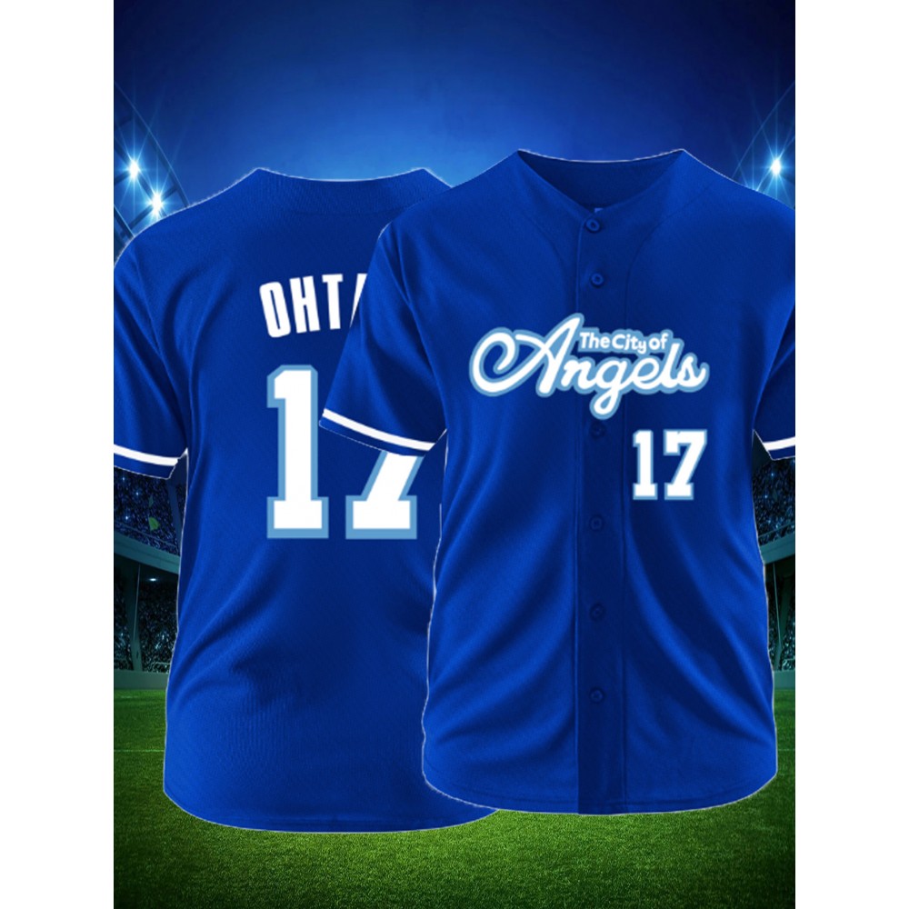 Men's Royal Blue #17 Baseball Jersey - Retro Embroidered 