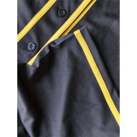 Men's #3 Bear Embroidered Baseball Jersey - Black & Yellow, Loose Fit, Breathable V-Neck, Casual Streetwear for Sports & Outdoor Activities, Outdoor Activewear | Striped Sports Shirt | Durable Embroidery