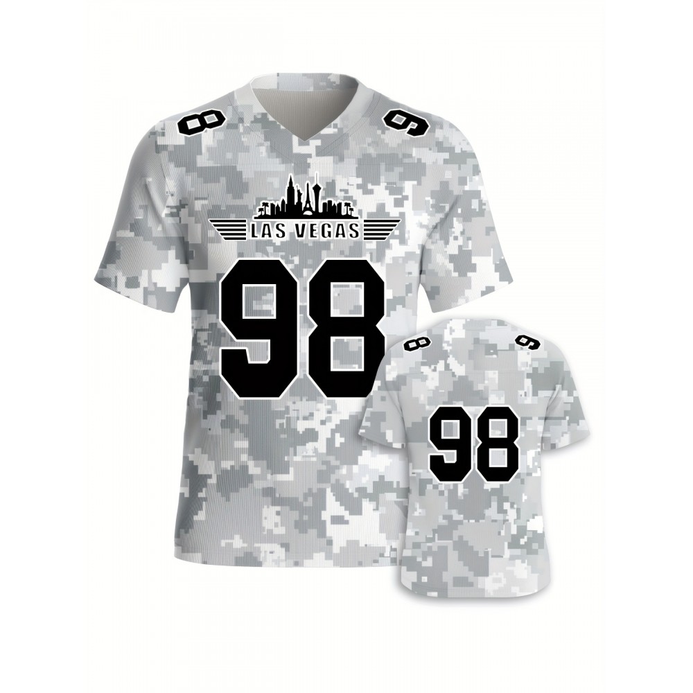 Men's Arctic Camo Las Vegas #98 Polyester Football Jersey, Men V-Neck Sports Shirt With Slight Stretch, Breathable Casual Knit Fabric For All Seasons, Loose Fit Adult, Fans Gift Men, For Training Competition Festival Party Outdoor Sports