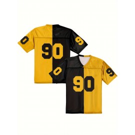 Men's Pittsburgh #90 Polyester Football Jersey T Shirts, Yellow And Black Stitching V-Neck Sports Shirt With Slight Stretch, Breathable Casual Knit Fabric For All Seasons, Loose Fit Adult & Teen, Fans Gift Men Youth
