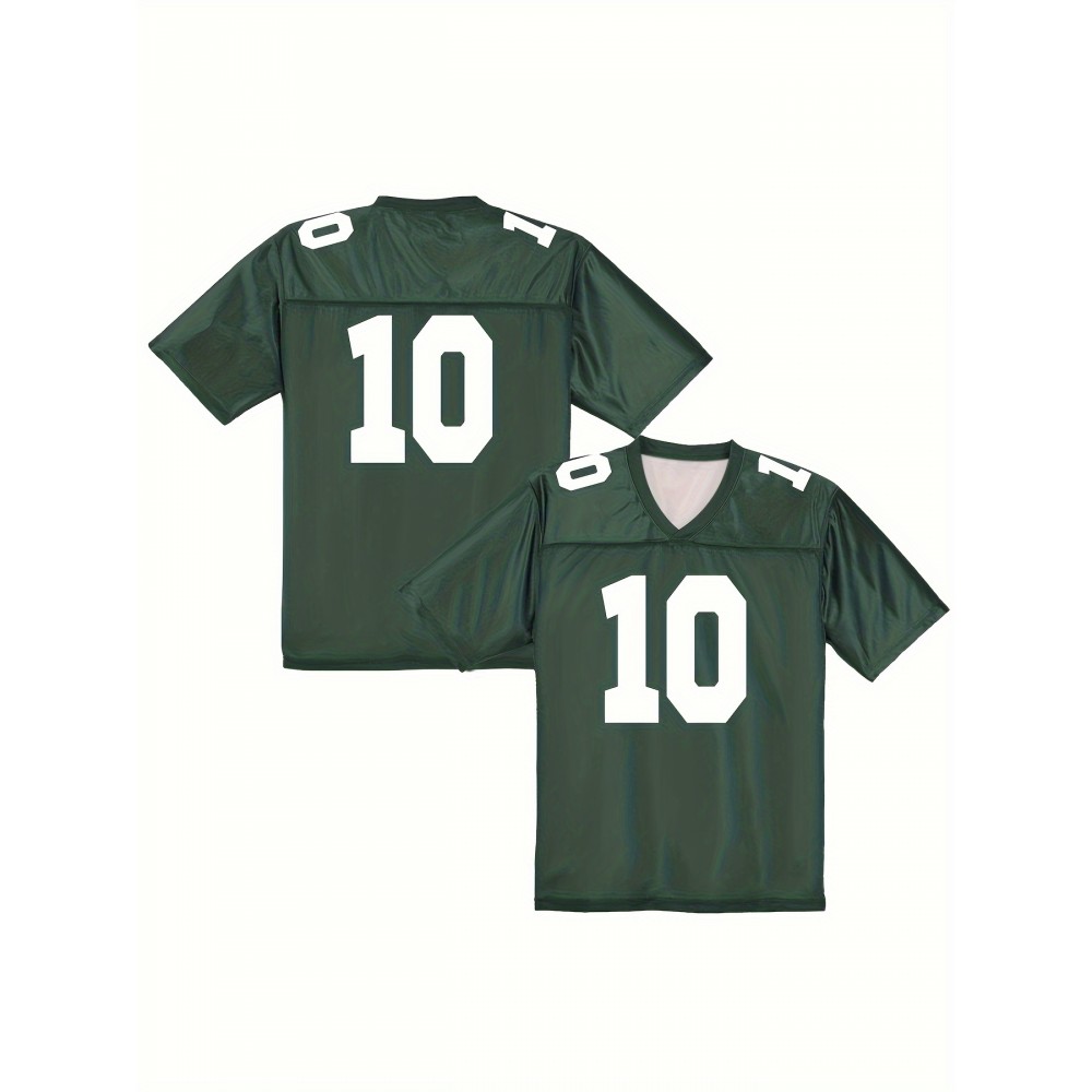 Men's Green Bay #10 Polyester Green Football Jersey T Shirts, V-Neck Sports Shirt With Slight Stretch, Breathable Casual Knit Fabric For All Seasons, Loose Fit Adult & Teen, Fans Gift Men Youth