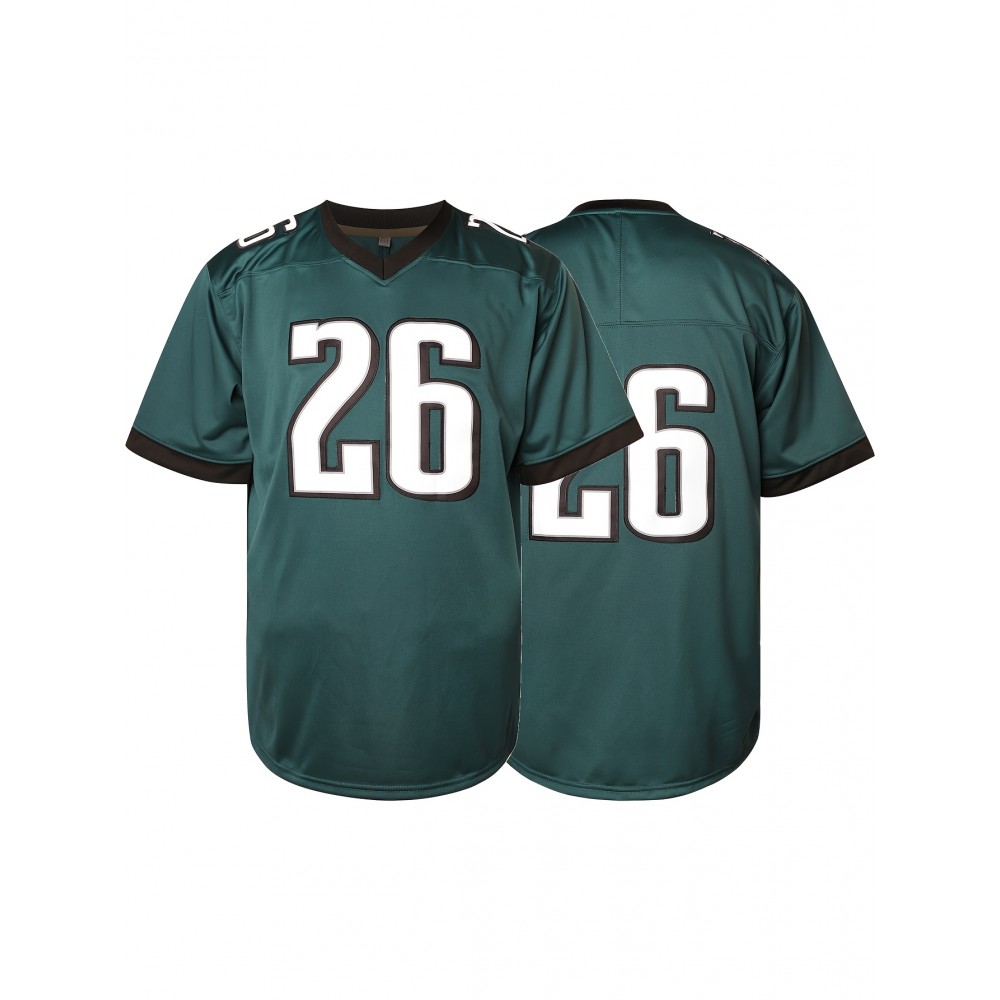 Men's Green #26 Embroidered Football Jersey - Breathable Knit V-Neck Shirt, Elastic Design for Team Sports & Casual Wear, Machine Washable, Spring/Summer/Fall, Sizes S-3XL