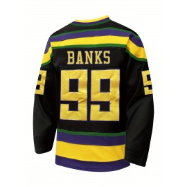 Men's #99 Black & Golden Ice Hockey Jersey - Embroidered, Breathable Polyester, V-Neck Captain's Sweatshirt with Striped Accents - Sporty & Casual Wear for All Seasons