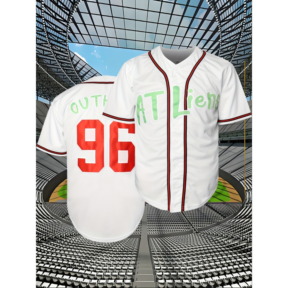 Men'S Baseball Jersey # 96 White Baseball Jersey Suitable For Training, Beach Games, Vacations, Casual Wear, Breathable V-neck Embroidered Polyester Loose Micro Elastic Fabric Size S-XXXL