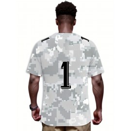 Men's Arctic Camo Philadelphia #1 Polyester Football Jersey, Men V-Neck Sports Shirt With Slight Stretch, Breathable Casual Knit Fabric For All Seasons, Loose Fit Adult, Fans Gift Men, For Training Competition Festival Party Outdoor Sports