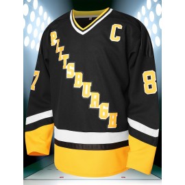 Men'S American Ice Hockey Sweater # 87 Black Ice Hockey Sweater Breathable V-neck