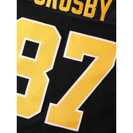 Men'S American Ice Hockey Sweater # 87 Black Ice Hockey Sweater Breathable V-neck