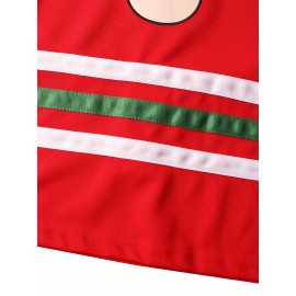 Men's #00 Red & Green Striped Ice Hockey Jersey with Cartoon Embroidery - V-Neck, Long Sleeve, Polyester, Machine Washable - Ideal for Team Sports, Casual Outings, and Holiday Celebrations, Hockey Stocking Stuffers