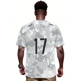 Men's Arctic Camo Washington #17 Polyester Football Jersey, Men V-Neck Sports Shirt With Slight Stretch, Breathable Casual Knit Fabric For All Seasons, Loose Fit Adult, Fans Gift Men, For Training Competition Festival Party Outdoor Sports
