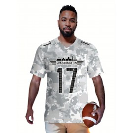 Men's Arctic Camo Washington #17 Polyester Football Jersey, Men V-Neck Sports Shirt With Slight Stretch, Breathable Casual Knit Fabric For All Seasons, Loose Fit Adult, Fans Gift Men, For Training Competition Festival Party Outdoor Sports