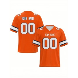 Custom Football Jersey - Personalized Name & Number, Breathable Fabric, V-Neck Design for Team Uniforms & Casual Sports Wear - Brown with White & Orange Accents, Summer Athletic Apparel, Custom Football Jersey, Comfortable Sports Apparel