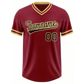 Customizable Plus Size V-Neck Baseball Jacket - Personalized Name & Number Stitched Design, Red/Black Contrast, Comfortable Non-Stretch Fabric, Breathable Summer Sports Shirt for Women, Casual Sportswear | Sporty Vneck Jacket | Durable Sportswear