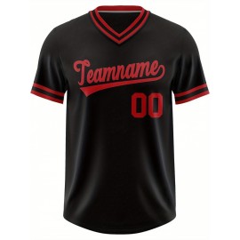 Customizable Plus Size V-Neck Baseball Jacket - Personalized Name & Number Stitched Design, Red/Black Contrast, Comfortable Non-Stretch Fabric, Breathable Summer Sports Shirt for Women, Casual Sportswear | Sporty Vneck Jacket | Durable Sportswear